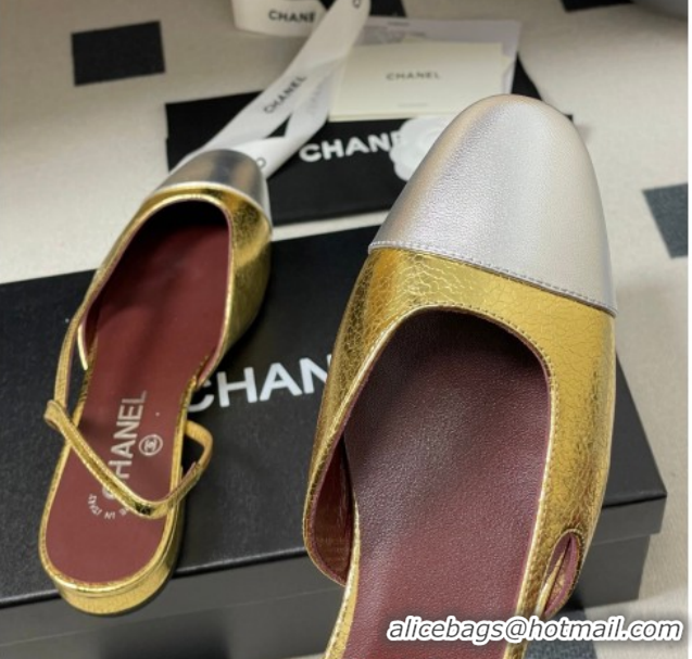 Shop Duplicate Chanel Metallic Leather Ballet Flats with Bow G02819 Gold Yellow/Silver 2026