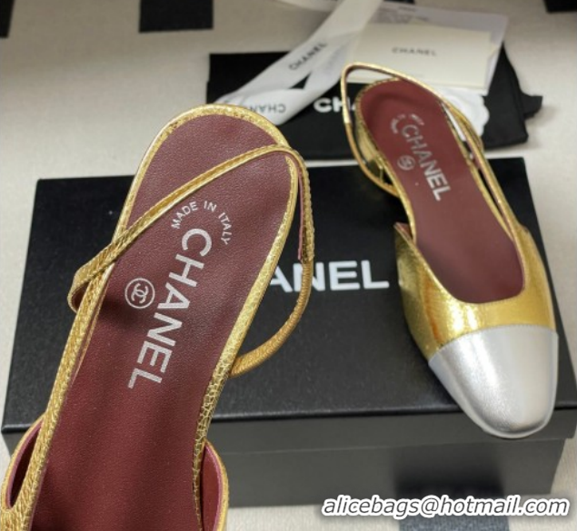 Shop Duplicate Chanel Metallic Leather Ballet Flats with Bow G02819 Gold Yellow/Silver 2026