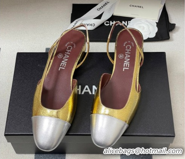 Shop Duplicate Chanel Metallic Leather Ballet Flats with Bow G02819 Gold Yellow/Silver 2026