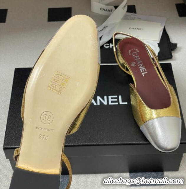 Shop Duplicate Chanel Metallic Leather Ballet Flats with Bow G02819 Gold Yellow/Silver 2026