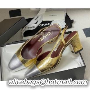 Grade Quality Chanel Metallic Leather Slingbacks Pump 6.5cm G31318 Gold Yellow/Silver 2026