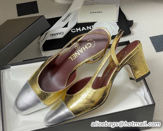Grade Quality Chanel Metallic Leather Slingbacks Pump 6.5cm G31318 Gold Yellow/Silver 2026