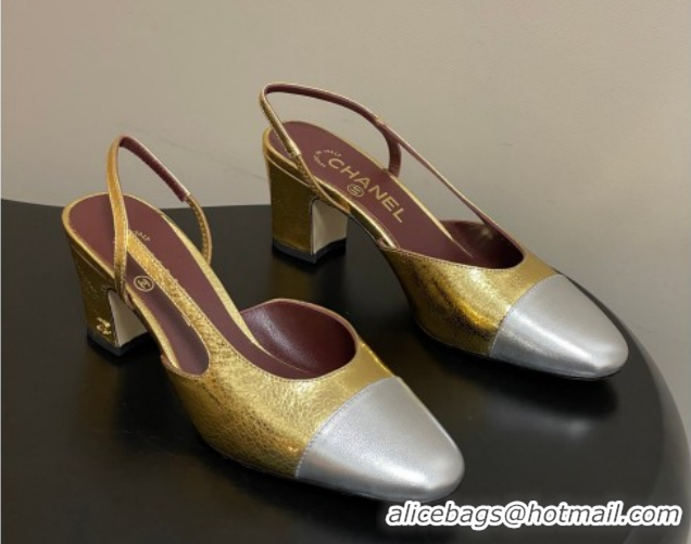 Grade Quality Chanel Metallic Leather Slingbacks Pump 6.5cm G31318 Gold Yellow/Silver 2026
