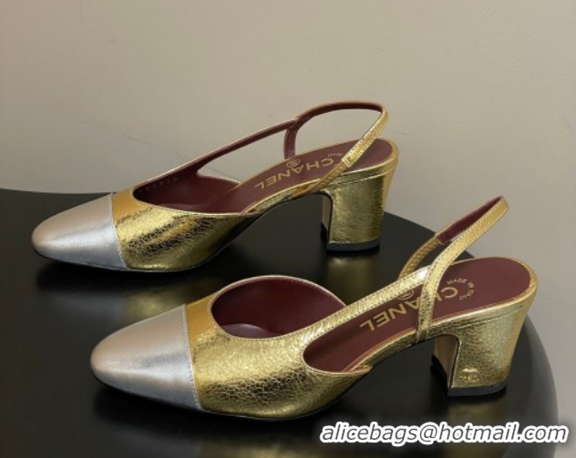 Grade Quality Chanel Metallic Leather Slingbacks Pump 6.5cm G31318 Gold Yellow/Silver 2026