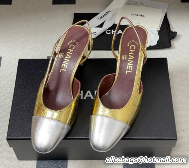 Grade Quality Chanel Metallic Leather Slingbacks Pump 6.5cm G31318 Gold Yellow/Silver 2026