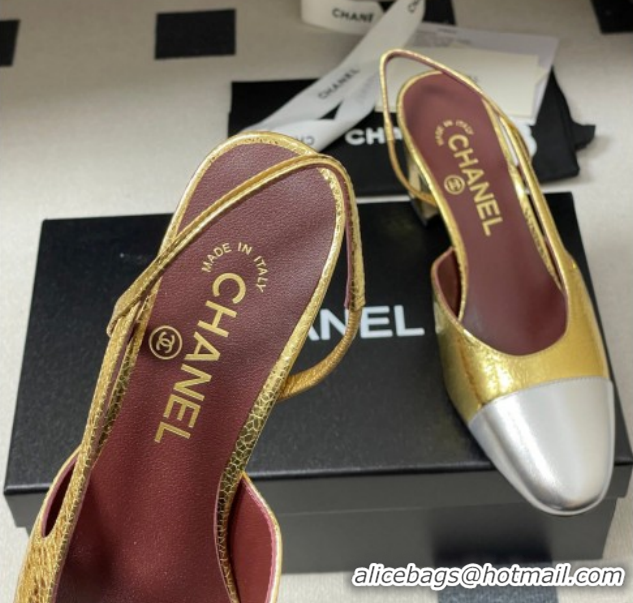 Grade Quality Chanel Metallic Leather Slingbacks Pump 6.5cm G31318 Gold Yellow/Silver 2026