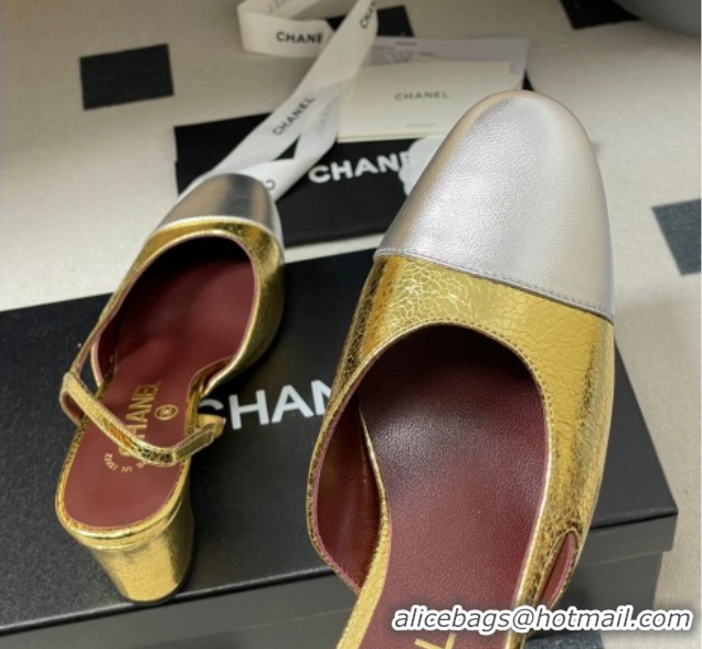 Grade Quality Chanel Metallic Leather Slingbacks Pump 6.5cm G31318 Gold Yellow/Silver 2026