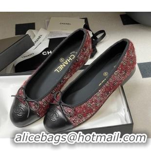Luxurious Chanel Camellia Tweed & Lambskin Leather Ballet Flats with Bow G02819 Burgundy/Black 2026