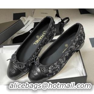 Popular Style Chanel Camellia Tweed & Lambskin Leather Ballet Flats with Bow G02819 Black 2026