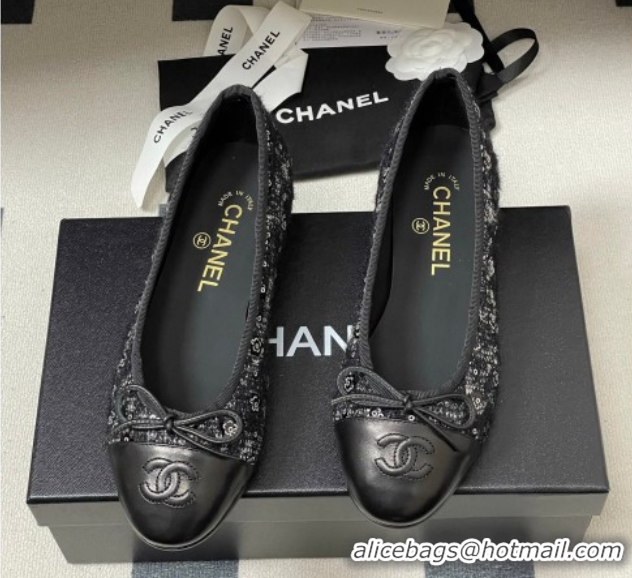 Popular Style Chanel Camellia Tweed & Lambskin Leather Ballet Flats with Bow G02819 Black 2026