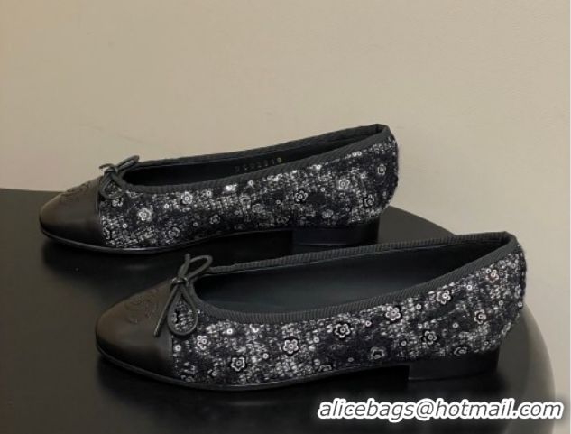 Popular Style Chanel Camellia Tweed & Lambskin Leather Ballet Flats with Bow G02819 Black 2026