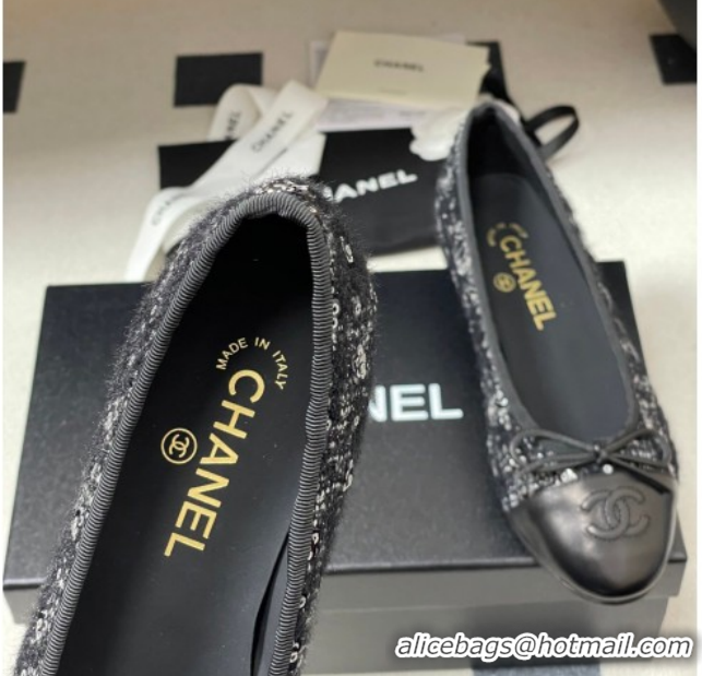Popular Style Chanel Camellia Tweed & Lambskin Leather Ballet Flats with Bow G02819 Black 2026