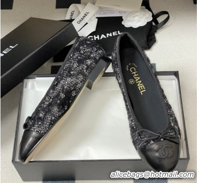 Popular Style Chanel Camellia Tweed & Lambskin Leather Ballet Flats with Bow G02819 Black 2026