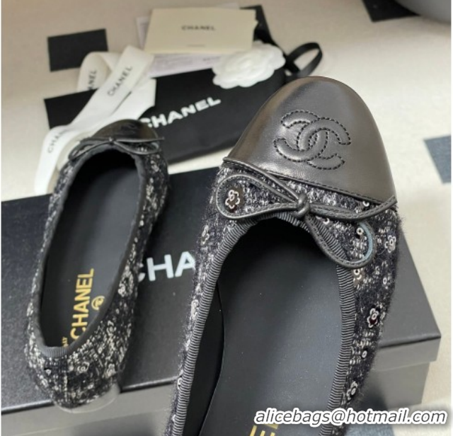 Popular Style Chanel Camellia Tweed & Lambskin Leather Ballet Flats with Bow G02819 Black 2026