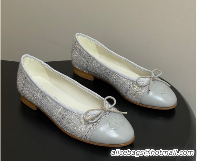 Top Design Chanel Tweed & Lambskin Leather Ballet Flats with Bow G02819 Grey 2026