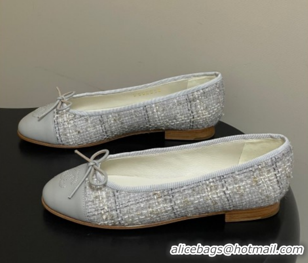 Top Design Chanel Tweed & Lambskin Leather Ballet Flats with Bow G02819 Grey 2026