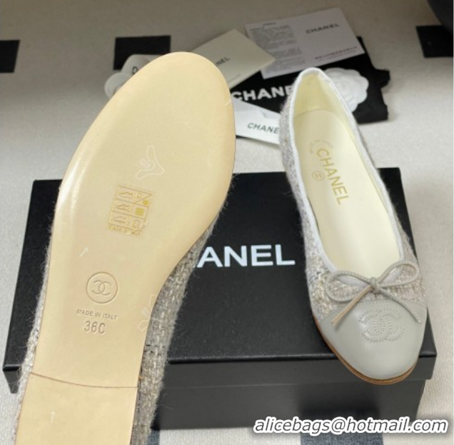 Top Design Chanel Tweed & Lambskin Leather Ballet Flats with Bow G02819 Grey 2026