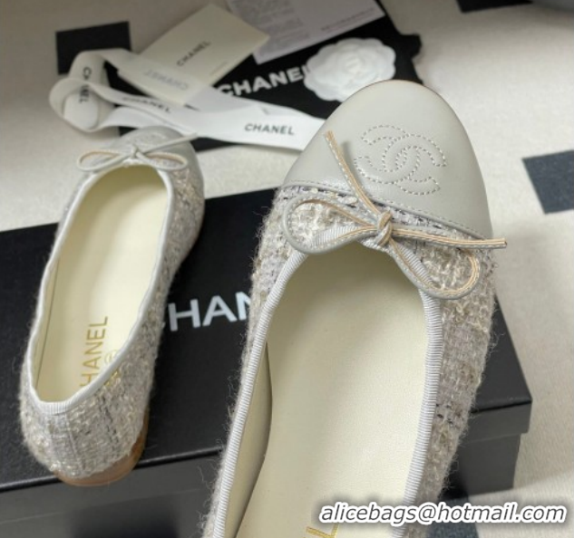 Top Design Chanel Tweed & Lambskin Leather Ballet Flats with Bow G02819 Grey 2026