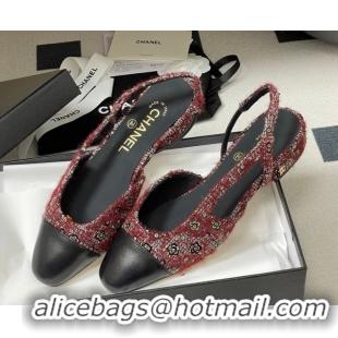 Durable Chanel Camellia Tweed & Lambskin Leather Slingbacks Flat G31319 Burgundy 2026