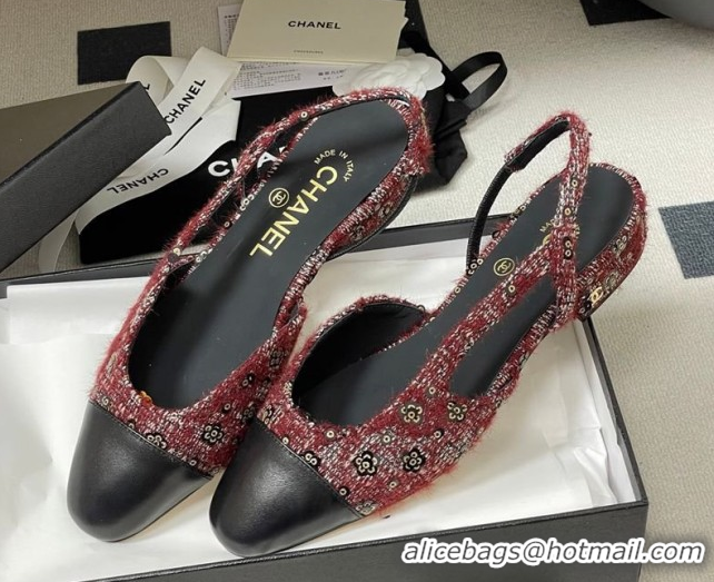 Durable Chanel Camellia Tweed & Lambskin Leather Slingbacks Flat G31319 Burgundy 2026