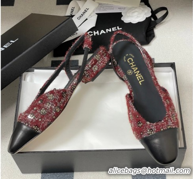 Durable Chanel Camellia Tweed & Lambskin Leather Slingbacks Flat G31319 Burgundy 2026