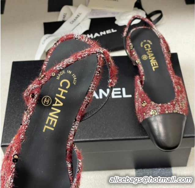 Durable Chanel Camellia Tweed & Lambskin Leather Slingbacks Flat G31319 Burgundy 2026