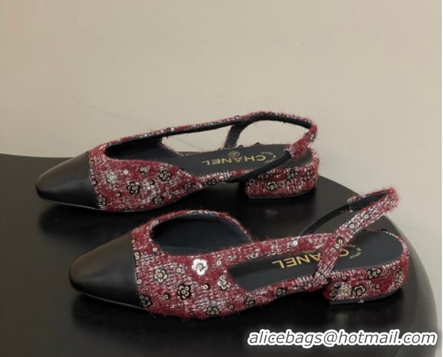 Durable Chanel Camellia Tweed & Lambskin Leather Slingbacks Flat G31319 Burgundy 2026