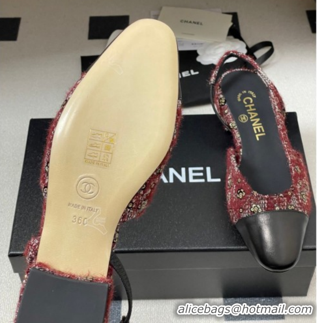 Durable Chanel Camellia Tweed & Lambskin Leather Slingbacks Flat G31319 Burgundy 2026