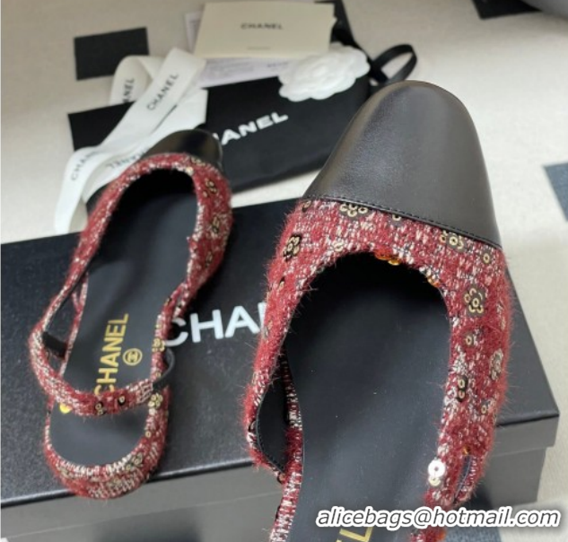 Durable Chanel Camellia Tweed & Lambskin Leather Slingbacks Flat G31319 Burgundy 2026