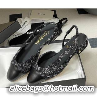 Best Grade Chanel Camellia Tweed & Lambskin Leather Slingbacks Flat G31319 Black 2026