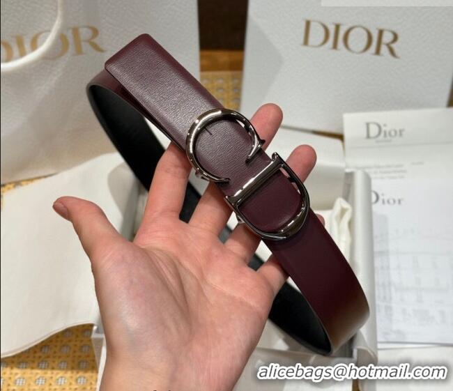 Top Quality Dior CD Buckle Reversible Belt 3.5cm in Smooth Leather DR2013025 Dark Burgundy 2025