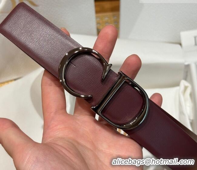 Top Quality Dior CD Buckle Reversible Belt 3.5cm in Smooth Leather DR2013025 Dark Burgundy 2025
