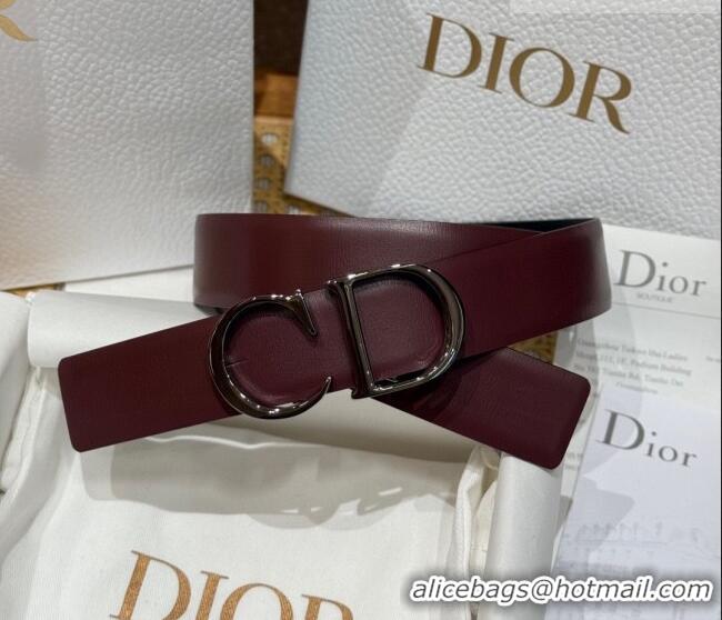 Top Quality Dior CD Buckle Reversible Belt 3.5cm in Smooth Leather DR2013025 Dark Burgundy 2025