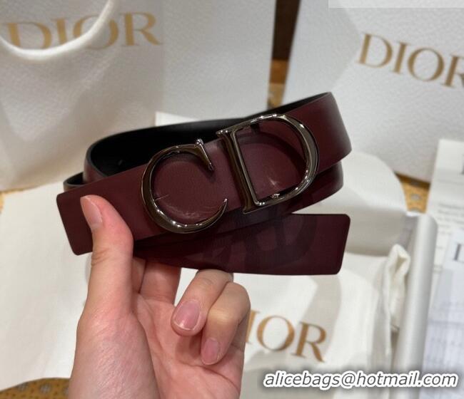 Top Quality Dior CD Buckle Reversible Belt 3.5cm in Smooth Leather DR2013025 Dark Burgundy 2025