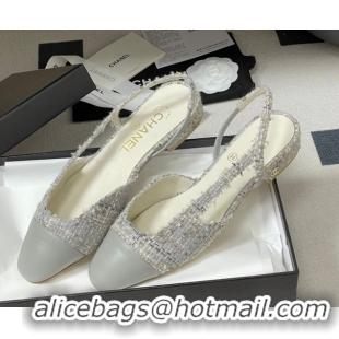 Best Price Chanel Tweed & Lambskin Leather Slingbacks Flat G31319 Grey 2026