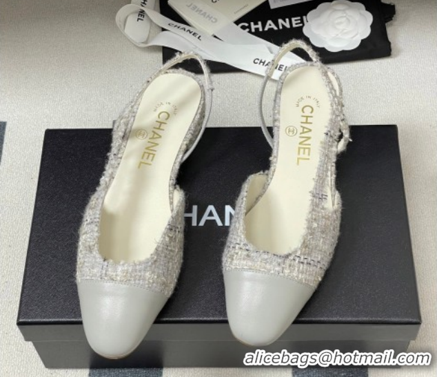 Best Price Chanel Tweed & Lambskin Leather Slingbacks Flat G31319 Grey 2026