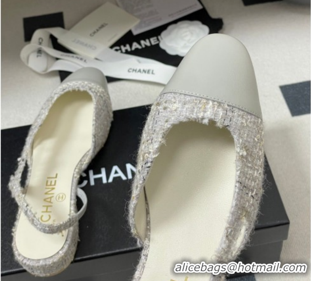 Best Price Chanel Tweed & Lambskin Leather Slingbacks Flat G31319 Grey 2026