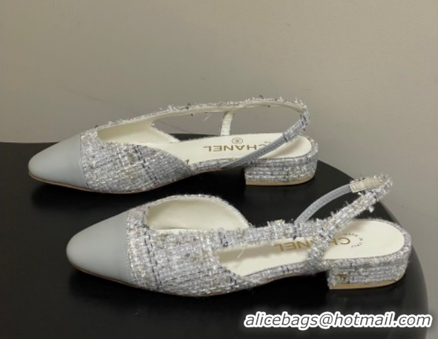 Best Price Chanel Tweed & Lambskin Leather Slingbacks Flat G31319 Grey 2026