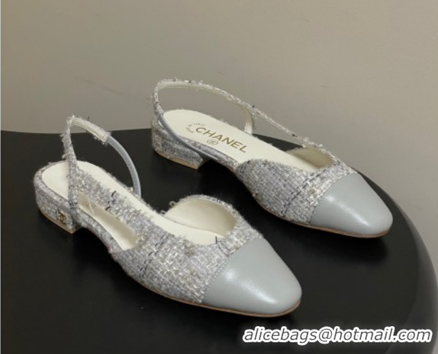 Best Price Chanel Tweed & Lambskin Leather Slingbacks Flat G31319 Grey 2026