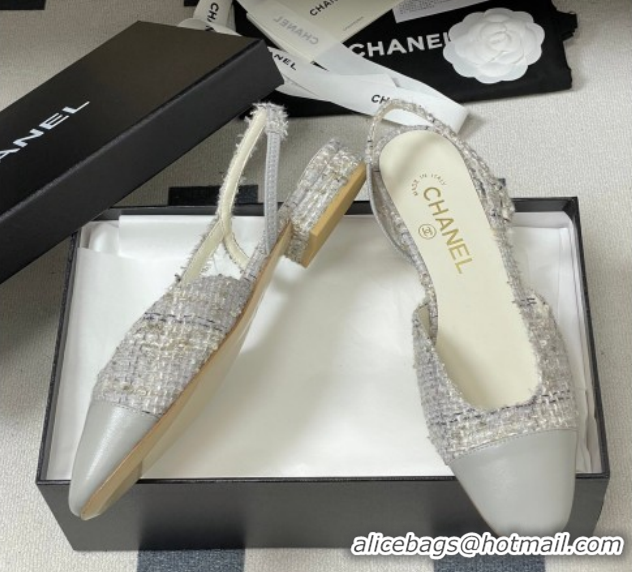 Best Price Chanel Tweed & Lambskin Leather Slingbacks Flat G31319 Grey 2026