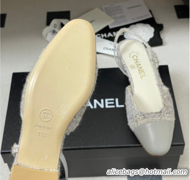 Best Price Chanel Tweed & Lambskin Leather Slingbacks Flat G31319 Grey 2026