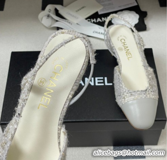 Best Price Chanel Tweed & Lambskin Leather Slingbacks Flat G31319 Grey 2026
