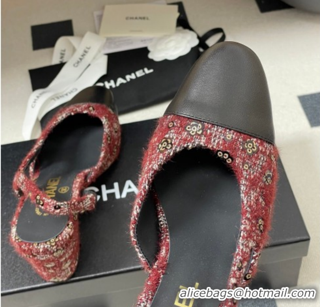 Purchase Chanel Camellia Tweed & Lambskin Leather Slingbacks Pump 6.5cm G31318 Burgundy 2026