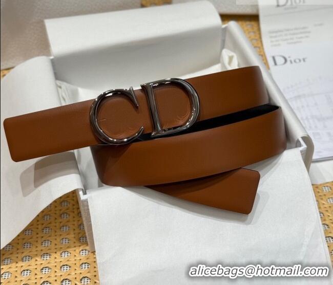 Luxury Cheap Dior CD Buckle Reversible Belt 3.5cm in Smooth Leather DR2013025 Brown 2025
