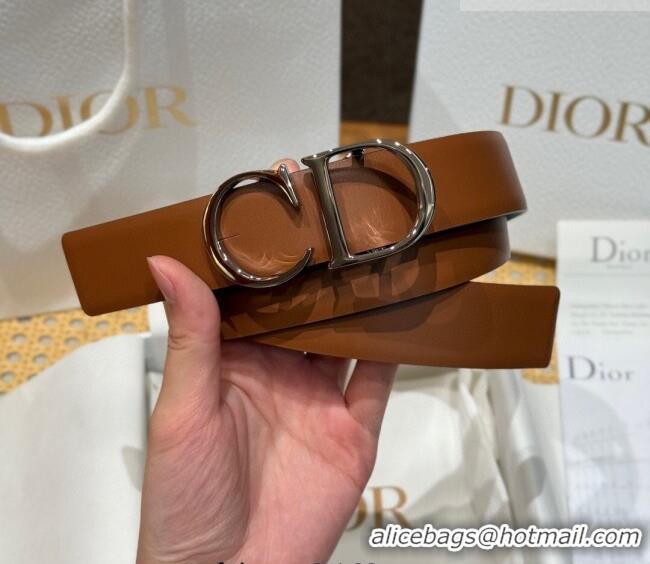 Luxury Cheap Dior CD Buckle Reversible Belt 3.5cm in Smooth Leather DR2013025 Brown 2025