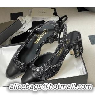 Cheap Price Chanel Camellia Tweed & Lambskin Leather Slingbacks Pump 6.5cm G31318 Black 2026