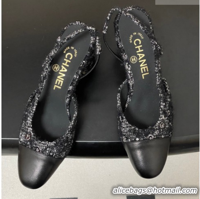 Cheap Price Chanel Camellia Tweed & Lambskin Leather Slingbacks Pump 6.5cm G31318 Black 2026