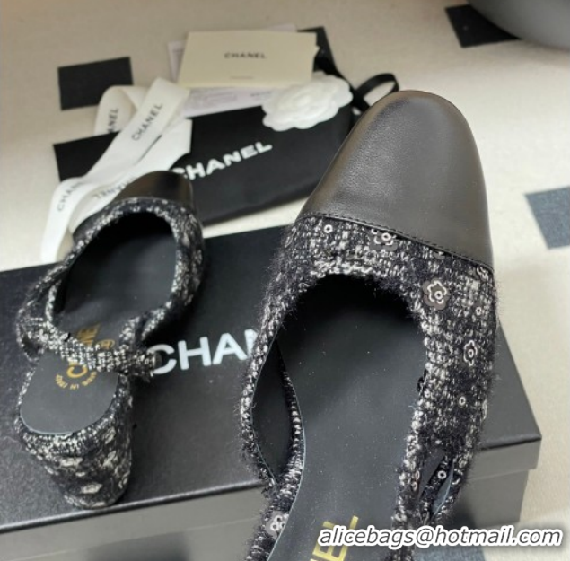 Cheap Price Chanel Camellia Tweed & Lambskin Leather Slingbacks Pump 6.5cm G31318 Black 2026