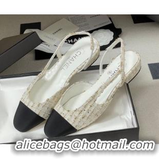 Low Cost Chanel Tweed &Grosgrain Slingbacks Pump 6.5cm G31318 White/Black/Gold 2026