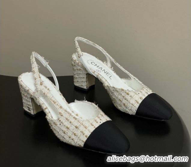 Low Cost Chanel Tweed &Grosgrain Slingbacks Pump 6.5cm G31318 White/Black/Gold 2026